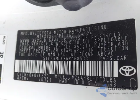 2024 Toyota Corolla Le from USA, damaged, VIN 5YFB4MDEXRP168533